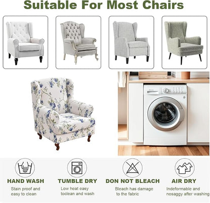 HAOYONG Wing Chair Slipcovers Elastic Printed Wingback Chair Covers 2 Pieces - Image 6