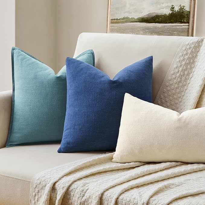 MIULEE Navy Blue Chenille Couch Throw Pillow Covers, 16x16 | Set of 2, Soft - Image 2