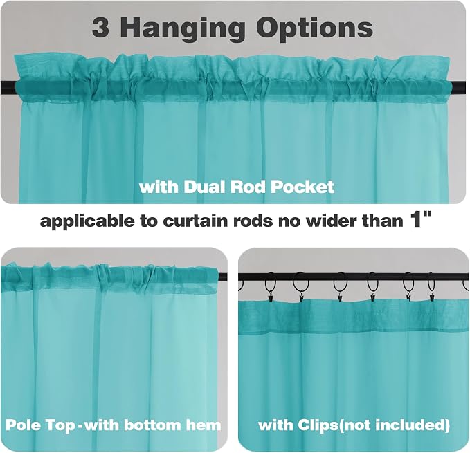 Chyhomenyc Turquoise Sheer Curtains 72 Inch Length 2 Panels, Light Filtering - Image 2