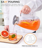 Glass Pitcher with Lid, 2 Liter 68oz Water Pitcher with Handle and Spout for Fridge, Borosilicate Glass for Iced Tea, Juice, Sangria, Cold/Hot Beverage, Large Jug with 2 Silicone Rings