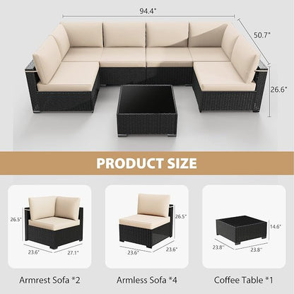 KIGOTY 7-Piece Patio Furniture Set, All-Weather PE Rattan Outdoor Sectional Sofa - Image 3