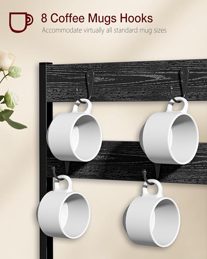 Coffee Pod Drawer for K Cup, 35 Pods K-Cup Holder Organizer with Cup Holder, Durable Coffee Maker Stand with Storage Drawer, Black
