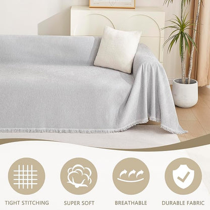 MYSKY HOME Chenille Sofa Cover for Dogs Cats Light Gery Couch Cover - Image 2