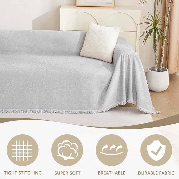 MYSKY HOME Light Gery Chenille Sofa Cover - Image 2