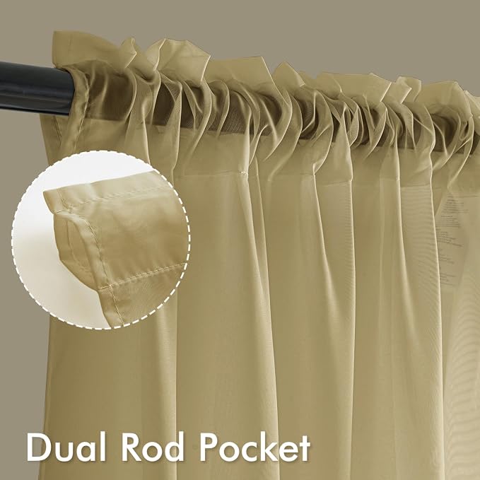 MIULEE Gold Sheer Curtains 108 Inches Long 4 Panels 42 x 108 Inches | Light - Image 3