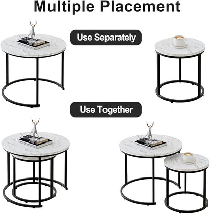 aboxoo Round Nesting Coffee Table Side Table Set of 2 End Tables - Image 8