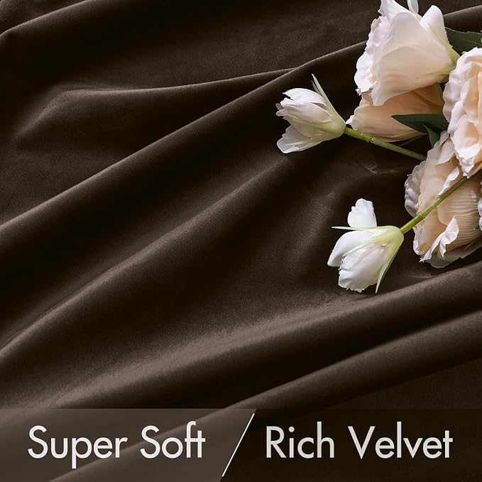 MIULEE Velvet Curtains 52x84 inches Chocolate Brown Blackout Curtains | Luxury - Image 4