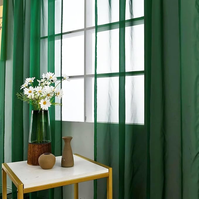 SpaceDresser Basic Rod Pocket Sheer Voile Window Curtain Panels Foliage Green 1 - Image 3