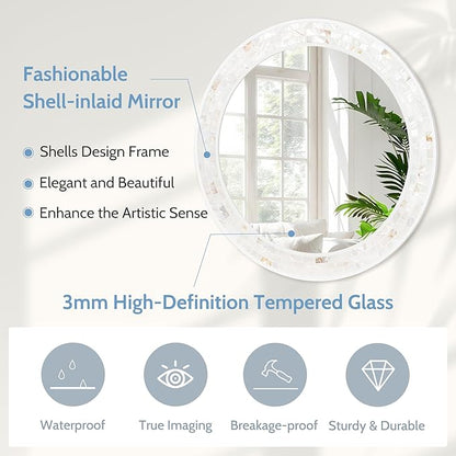 Tanmicoshomy Round Wall Mirror 30 Inch, Natural Shell Framed Circle Mirrors - Image 2