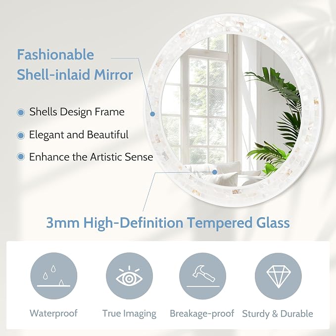 Tanmicoshomy Round Bathroom Mirror 28 Inch, Circle Mosaic Wall Mirrors - Image 2
