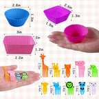 XANGNIER 60 Pcs Silicone Lunch Box Dividers with Animal Food Picks,Reusable Lunch Bento Box Accessories for Kids,Lunchbox Supplies Accessories,Back to School Lunch Essentials,Silicone Cupcake Liners