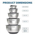 Viking Mixing Bowls Set, 10 Piece Stainless Steel Kitchen Cookware, Non-Slip Silicone Base, Includes Tight Fit Lids, Dishwasher Safe, Black