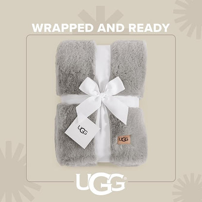 UGG Euphoria Throw Blanket, Plush Faux Fur Blanket, Seal Grey | Reversible - Image 3