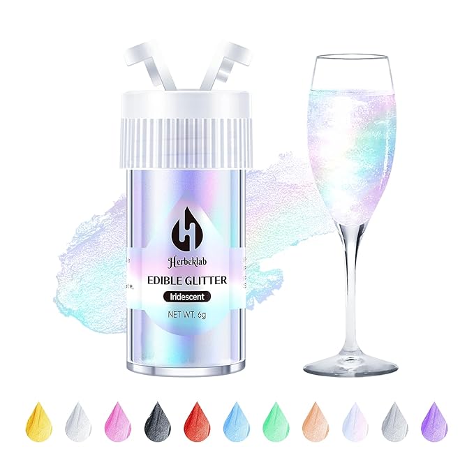 Iridescent Edible Glitter for Cocktails - Rainbow Luster Dust Edible Iridescent Drink Glitter Food Grade Shimmer Powder for Cakes Beverage Chocolate, 6g