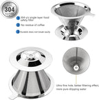 Pour Over Coffee Dripper Stainless Steel Coffee Filter Cone Coffee Filters Double Mesh Design Reusable