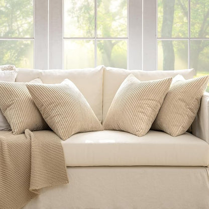 MIULEE Soft Corduroy Decorative Throw Pillow Covers Beige 18x18 | Set of 4 - Image 5