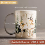 Maison d' Hermine Coffee Mug with Handles Fine Bone China Mugs Pack of One Tea Cups for Hot Beverages Cappuccino Latte Home Office Perfect for Gift (Deer In The Woods - Forest Deer, 12 Ounce)