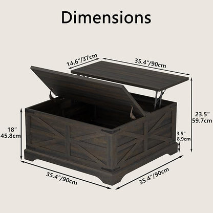 Furnideco 35.5''W Square Coffee Table Farmhouse Lift top Coffee Table - Image 2