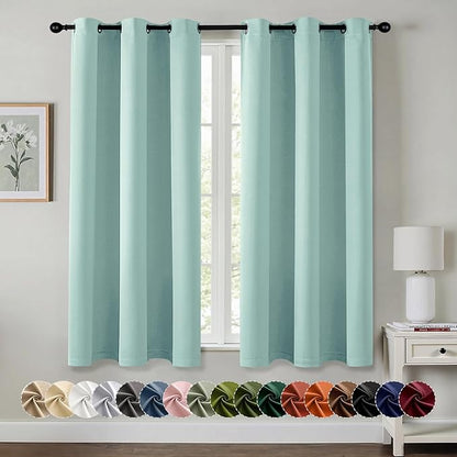 MIULEE Blackout Curtains for Bedroom 2 Panels 40 x 63 Inch Long Aqua | Thermal by MIULEE