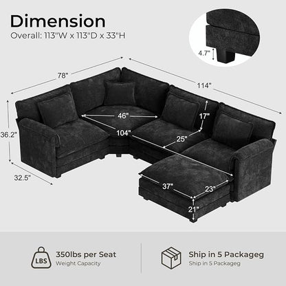 ELUCHANG 114" Oversized V-Shaped Cloud Couch Modular Sectional Sofa - Image 2
