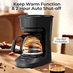 5-Cup Drip Coffee Maker with 24h Programmable Timer, Compact Coffee Machine with Food-grade Glass Carafe, 2h Keep Warm with Auto Shut-off, Delay Brew, 25oz Water Tank, Ideal for Home/Office