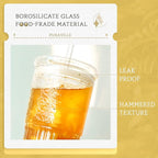 22oz Glass Tumblers with Glass Lids and Straws - Stylish Vintage Ribbed Design for Iced Coffee, Juice, Smoothies, Milkshakes, Cold Beverages & Whiskey Cocktail Beer (2pack-22OZ-Glass lid)