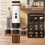 3-in-1 Portable Coffee Maker, Espresso Machine, Self-Heating Travel Coffee Maker Compatible with NS, DG Pods & Ground Coffee, Small Mini Espresso Machine for Car Camping, Hiking With Stand (white)