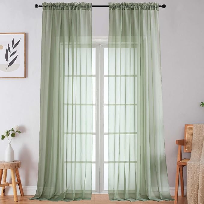 Extra Long Sage Green Sheer Curtains by WelvetBLK
