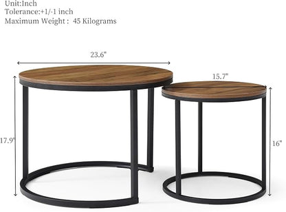 Homy Casa 23.6inch Round Coffee Table Set of 2, Modern Nesting Coffee Tables - Image 2