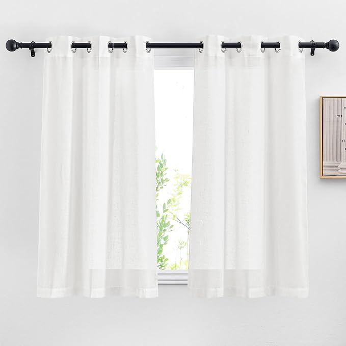 NICETOWN White Sheer Kitchen Curtains 30 inch Long, Grommet Semi Sheer Linen by NICETOWN
