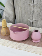 Artcome Matte Pink Matcha Bowl Set with Spout – Handmade Ceramic Chawan, Bamboo Whisk, Whisk Holder, Tea Scoop, and Matcha Manual – Japanese Tea Ceremony Set for Matcha Lovers