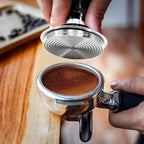 51mm Espresso Coffee Tamper for Espresso Machine: Calibrated Spring Loaded & Stainless Steel Ripple Base - Carbon Fiber Handle with Constant 30lb Fits All 51mm Portafilters | Bundle Including WDT Tool