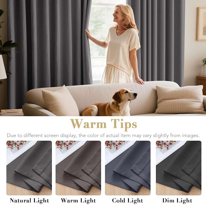 H.VERSAILTEX Premium Solid Thermal Insulated Blackout Grey Curtains Window - Image 6