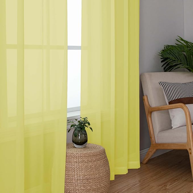Lemon Sheer Curtains for Bedroom Living Room 72 Inches Long 2 Panels Set - Image 3
