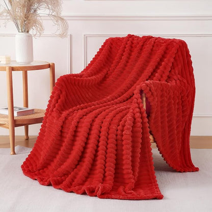 Christmas Red Throw Blanket for Couch Sofa 60"x80" Striped Design | Fleece - Image 3