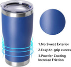 DOMICARE 20oz Stainless Steel Tumblers with Lid, Powder Coated Tumbler, Double Wall Vacuum Insulated Coffee Travel Mug(Dark Blue, 12)
