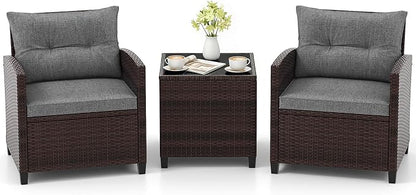 COSTWAY 3PCS Patio Furniture Set, PE Rattan Wicker Sofa w/Washable Cushion and by COSTWAY