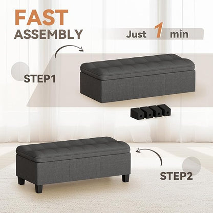 YESHOMY 47 Inches Ottoman with Storage, Storage Bench with Legs, Ottomans - Image 6