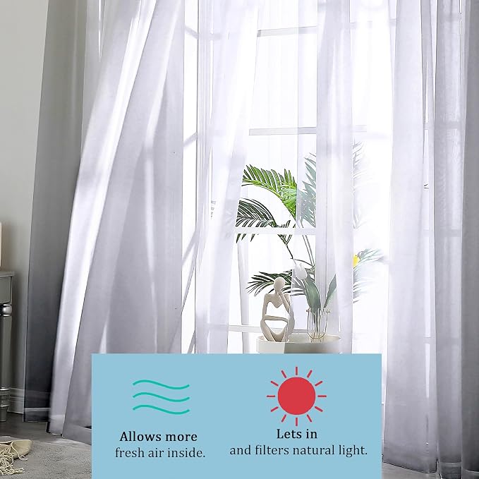 Grey Sheer Curtains, Sheer Curtains 84 inches Long 2 Panels Set, Rod Pocket - Image 8
