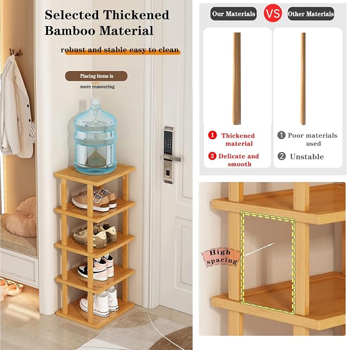 Bamboo Shoe Rack 12 Tier- Vertical Shoe Rack - Image 7