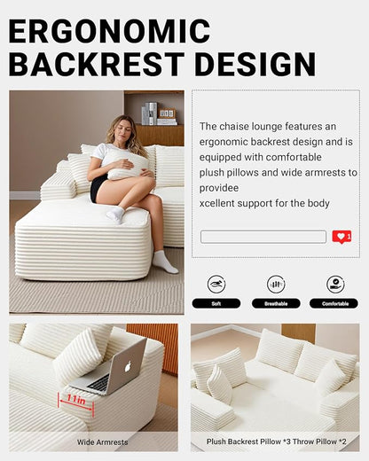 Cloud Sectional Couch, Corduroy Boneless Couches - Image 7