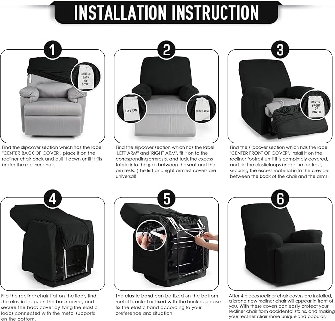 TAOCOCO Recliner Cover 4-Pieces, Recliner Stretch Sofa Slipcover, Recliner - Image 6