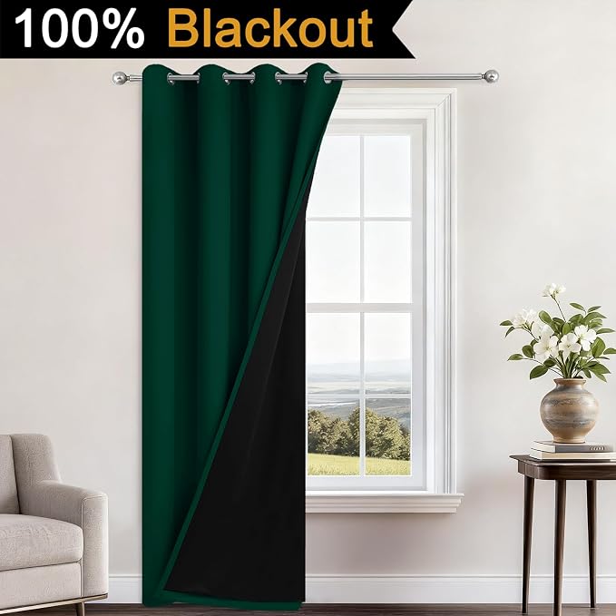 Yakamok Dark Green Blackout Curtains 96" Long - Image 2