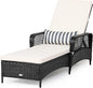 COSTWAY PE Rattan Chaise Lounge Chair Armrest Recliner Adjustable Pillow Black by COSTWAY