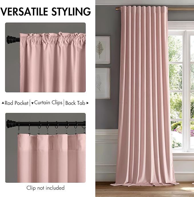 MIULEE Light Pink Velvet Curtains 52x108 inches Luxury Blackout Curtains | - Image 2