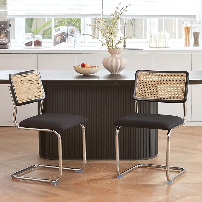 GrandNoor Rattan Dining Chairs Set, Wooden Mid Century Modern Dining Room Chairs - Image 5