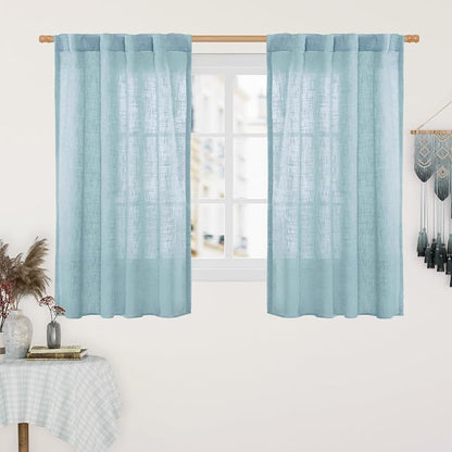 Stone Blue Linen Curtains 45 Inch Length by LAMIT