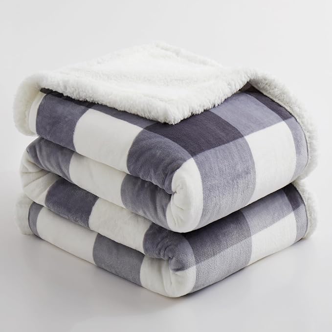 PU MEI Sherpa Blanket Fleece Throw Blanket Twin Plaid Thick Bed Blanket - Image 6
