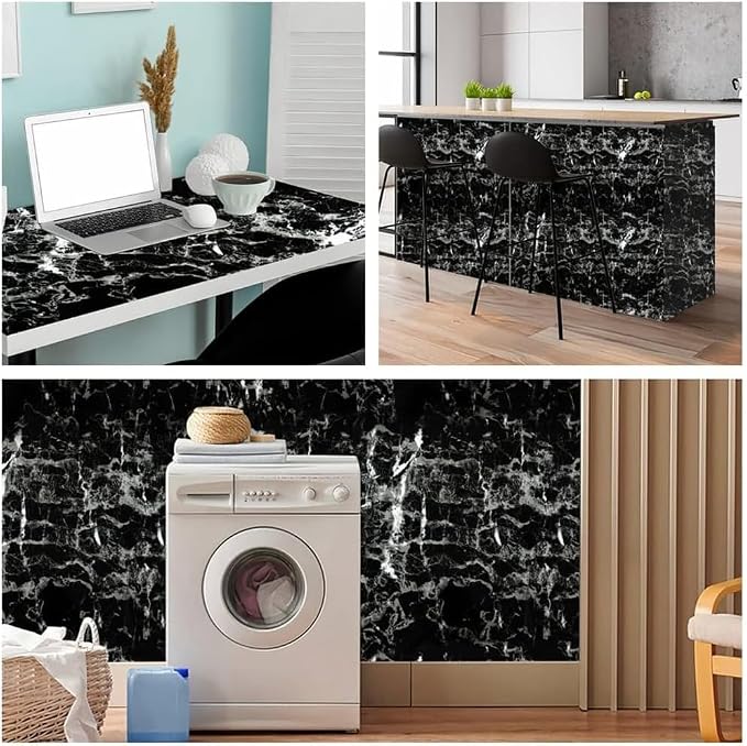 Arthome Black Marble Contact Paper, Peel and Stick Black Paper, Self Adhesive - Image 2