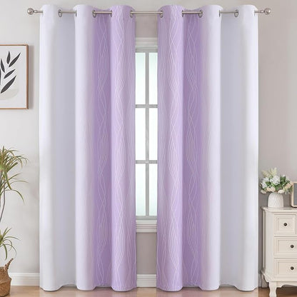 Lilac and Greyish White Ombre Blackout Curtains Living Room 84 Inches Long | - Image 2